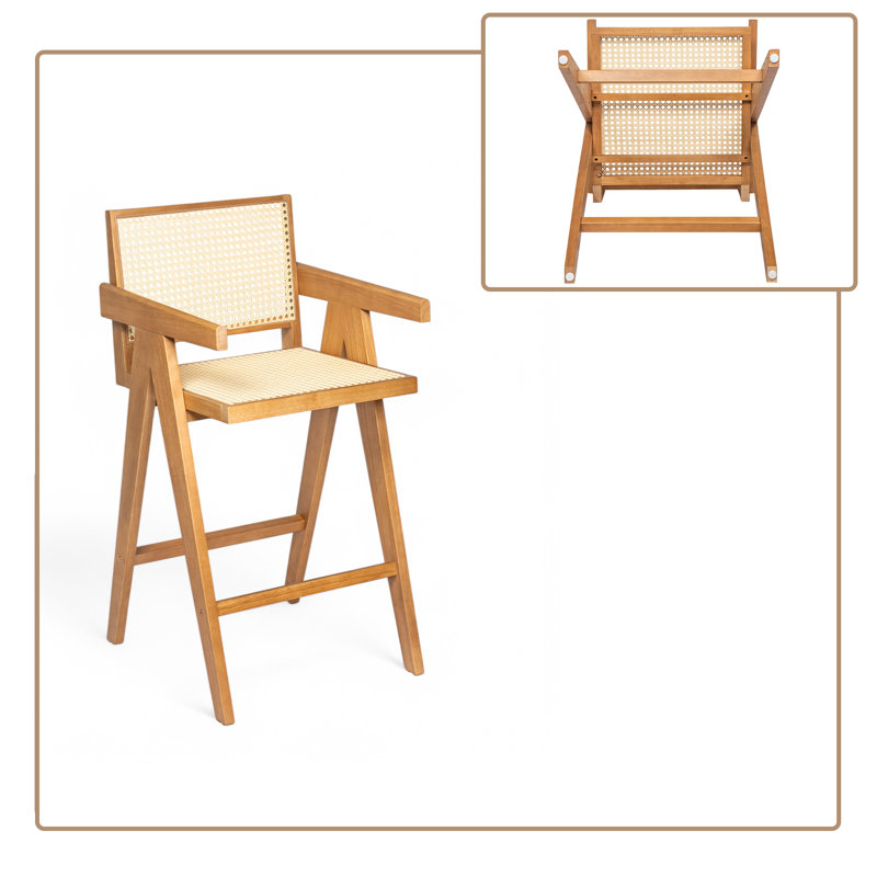 Ensemble de 2 chaises de salle à manger de style Mid-Century moderne en bois avec assise et dossier en rotin tissé, Chêne