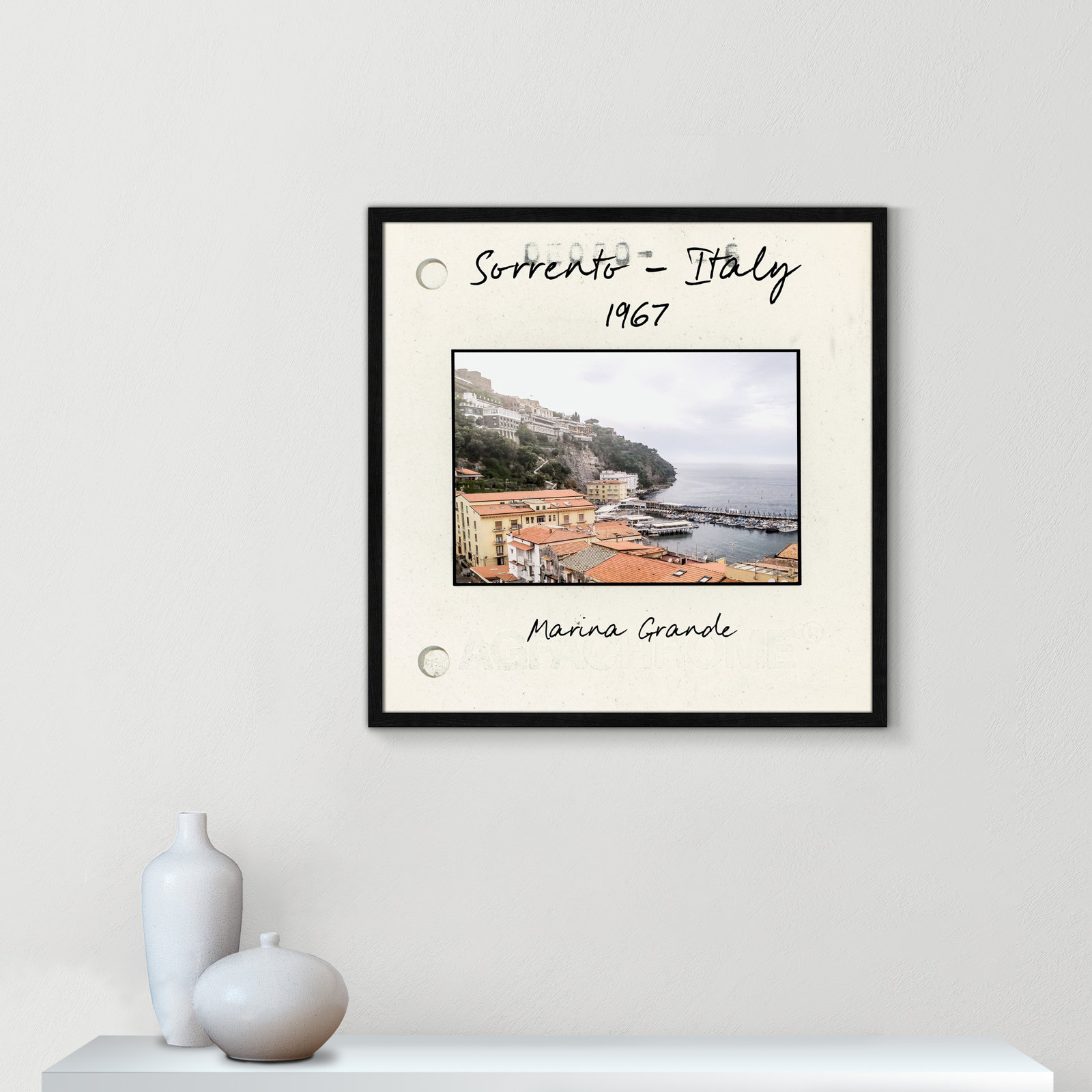 Travel Slide Collection "Sorrento, Italy" Print, Black Single Picture Framed Paper, 27.5" H x 27.5" W x 0.75" D