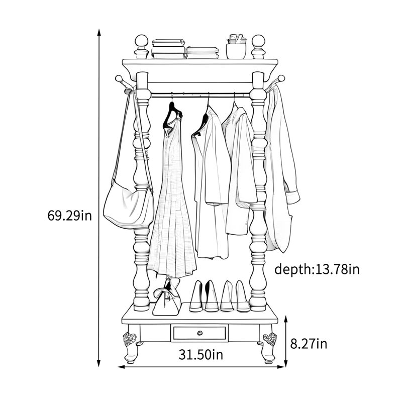 Portemanteaux multifonctionnel en bois avec rangement, Ivoire ivoire