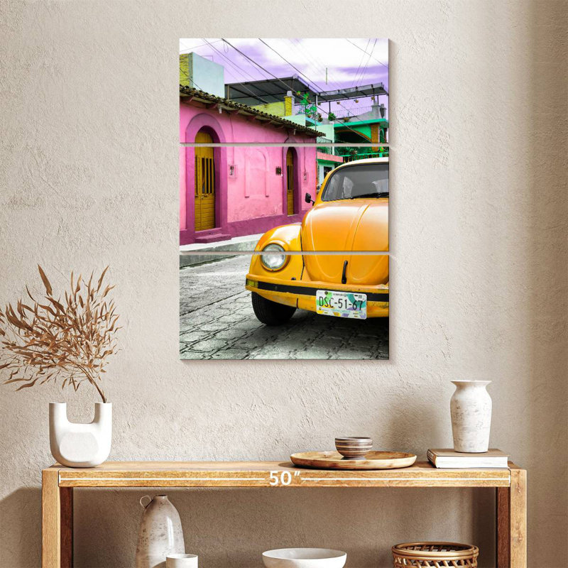 Yellow VW Beetle Car, 38" H x 24" W