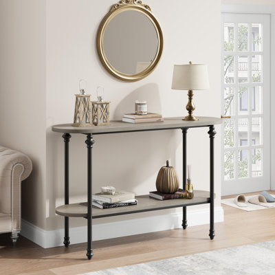2 Tier Narrow Console Table with Storage Shelf,Thin Behind Couch Table, Farmhouse Skinny Sofa Table for Hallway, Entrance, Living Room