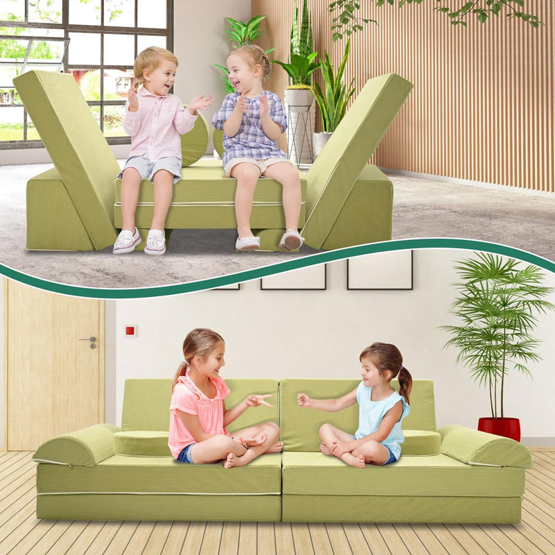 Ensemble de canapé pour enfants 10 pièces, ensemble de jeu modulaire pliable pour tout-petits, Très grand, Vert
