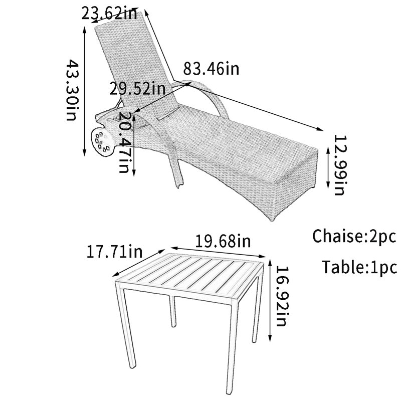 Chaise longue d'extérieur réglable en osier PE
