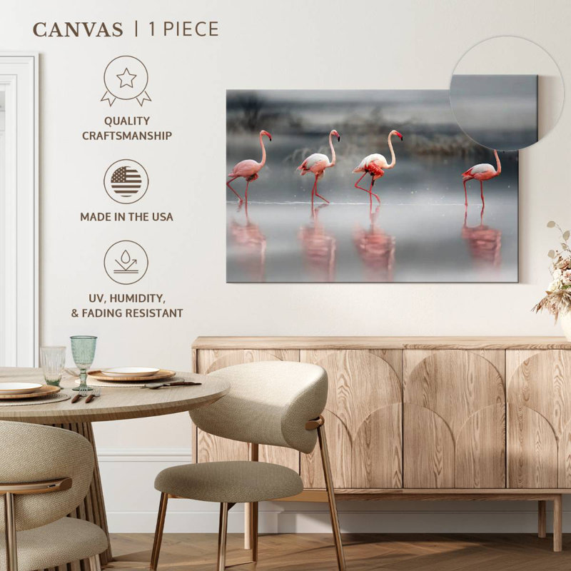 Pink Flamingos Lined Up, 32" H x 48" W