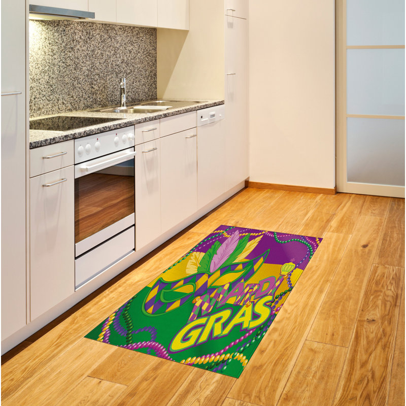 Tapis décoratif en fibres de polyester à haute densité Mardi Gras, Rectangle 2 pi 7 po x 5 pi