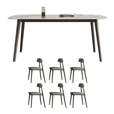 Rectangular solid wood rock slab dining table