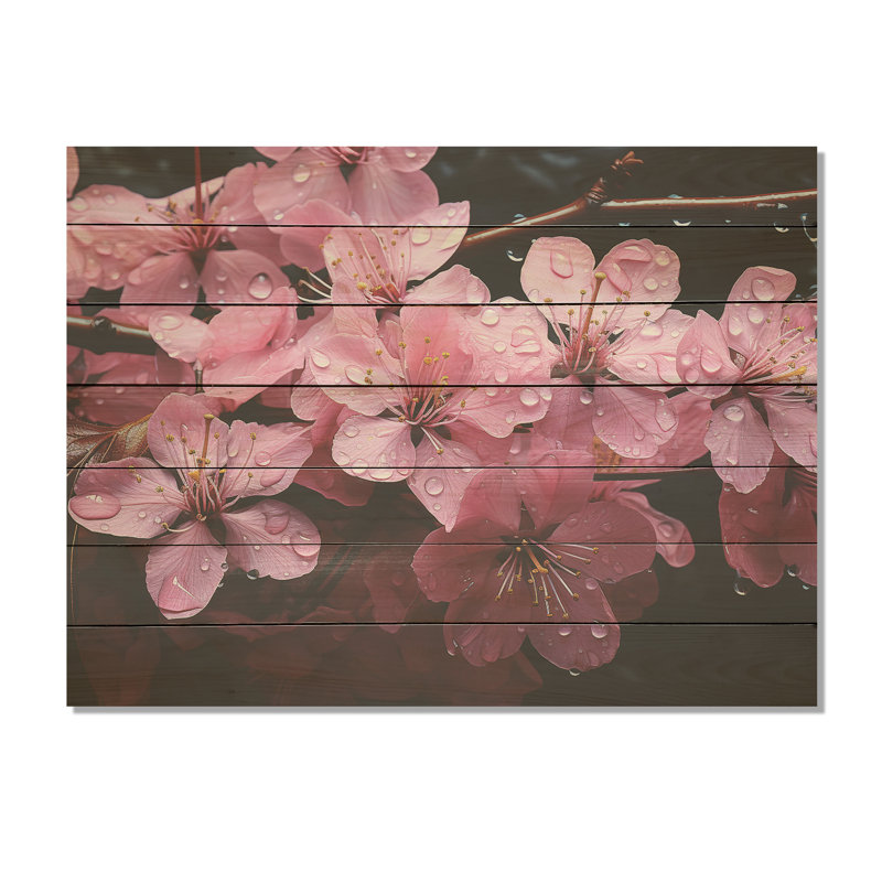 Fleur de cerisier rose II - impression de bois de cerisier sur bois, H 10 po x l 20 po x P 0,78 po