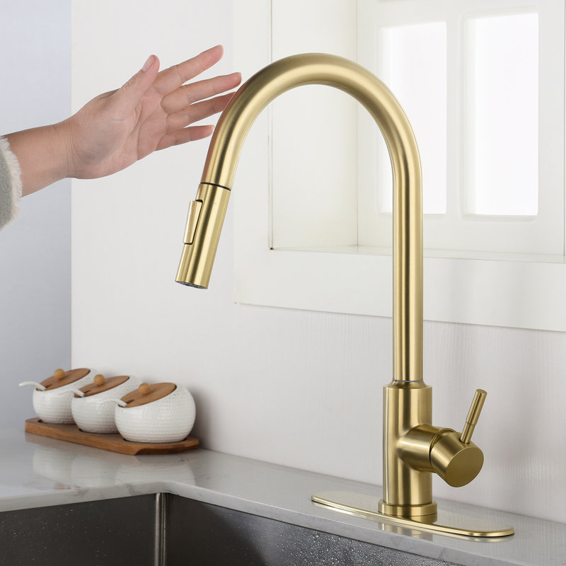 Gold Stainless Steel Touch Kitchen Faucet With Pull Down - 360-Degree Rotating For Intense Sink Cleaning, Effortless Water Temperature And Flow Control, Corrosion Rust , 16.44 In. Depth, 9.79 Width,