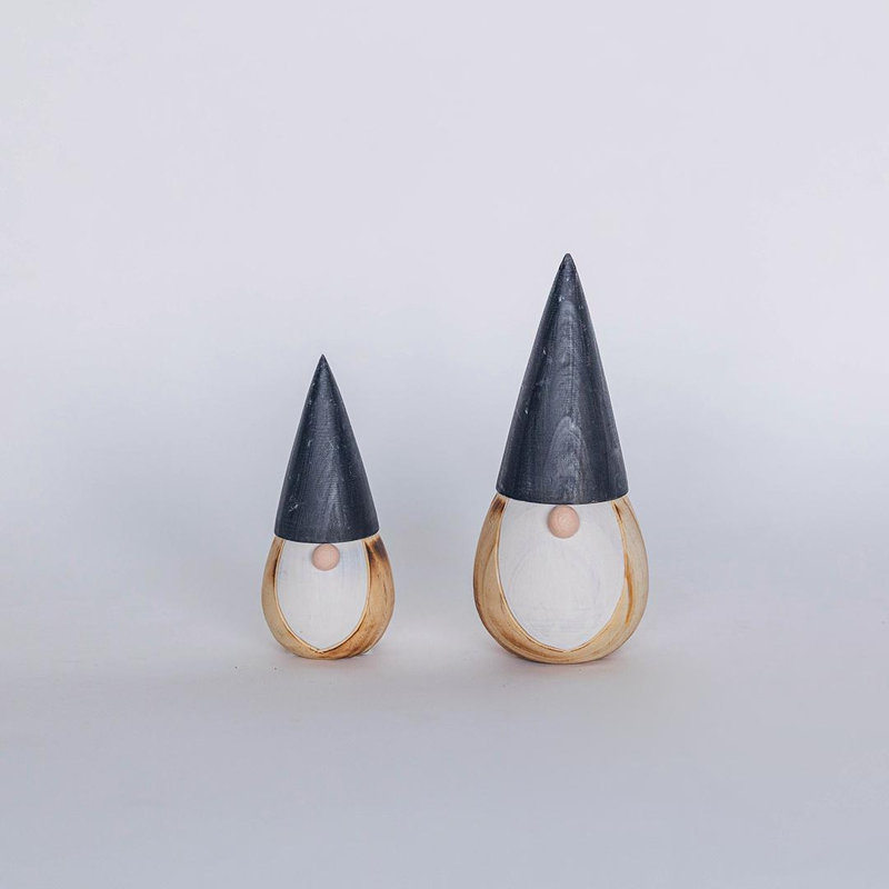 Ensemble de 2 figurines de gnomes ronds en chapeaux noirs