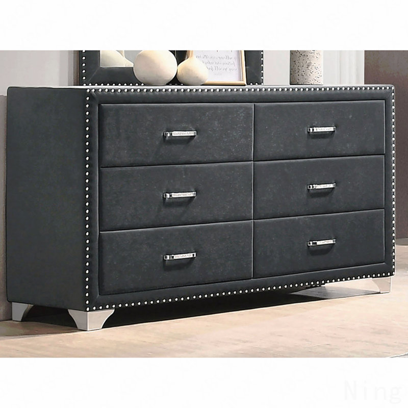 Commode rembourrée 6 tiroirs, Gris