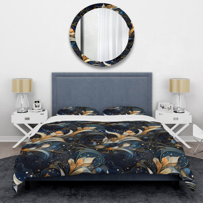 Ensemble de housse de couette Midnight Blue And Golden Floral