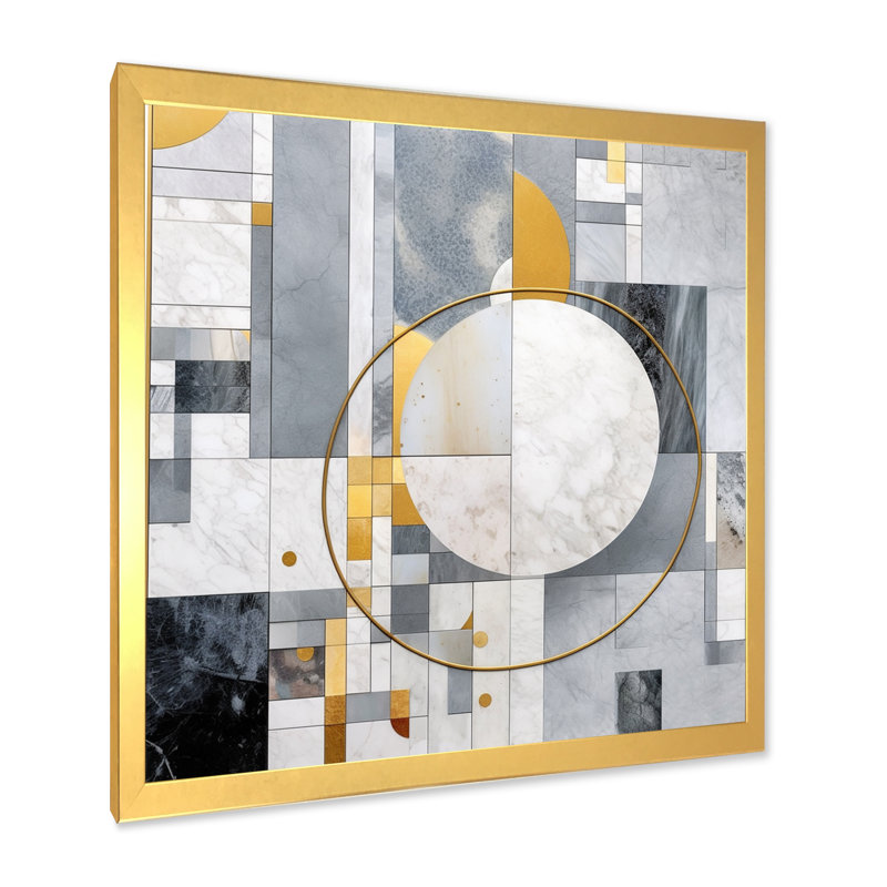 Gris et jaune mosaïque I - impression, Cadre doré à une seule photo, H 30 po x l 30 po x P 1 po