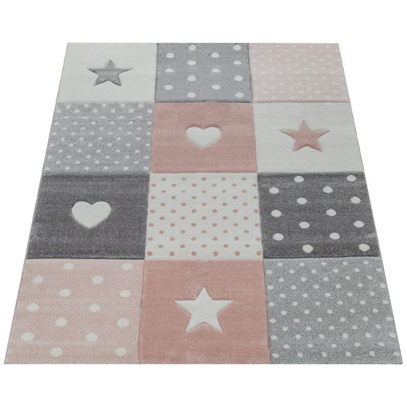 Tapis à motif géométrique Lewin, Rose, Rond 5 pi 3 po