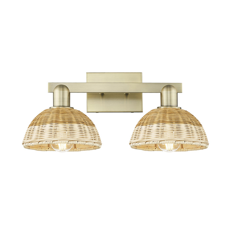 Ciesla - Luminaire pour salle de bain 4 lumières avec abat-jour natté, H 11,25 po x l 16 po x P 8 po, Laiton antique