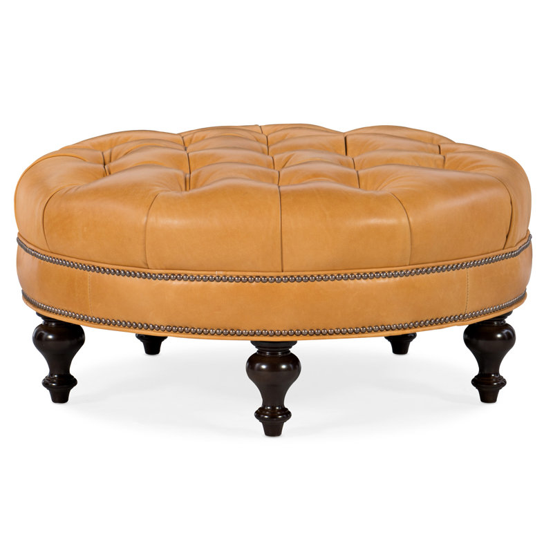 Well-Rounded Upholstered Ottoman, Stone, #9 Gunmetal, Anilina Hunter Genuine Leather