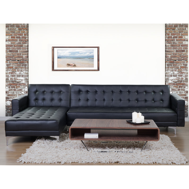 Delia 4 Seater Faux Leather Sofa Bed, Black