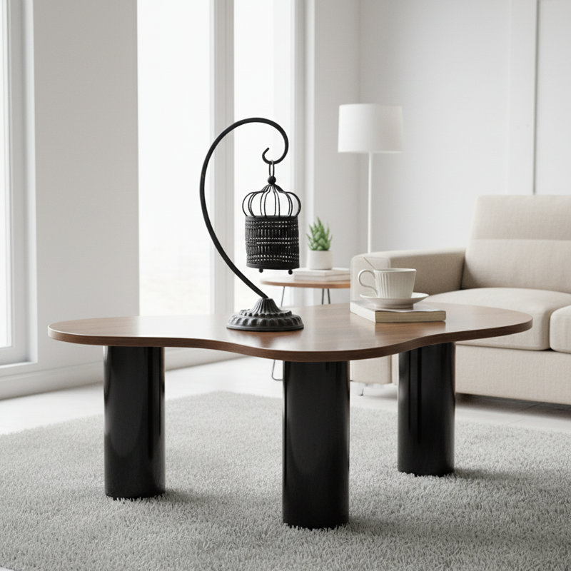 Table basse Modern Cloud (39 po) - Conception de forme irrégulière en forme de nuage, table de salon en bois aggloméré noir et bois avec assemblage facile | Idée cadeau