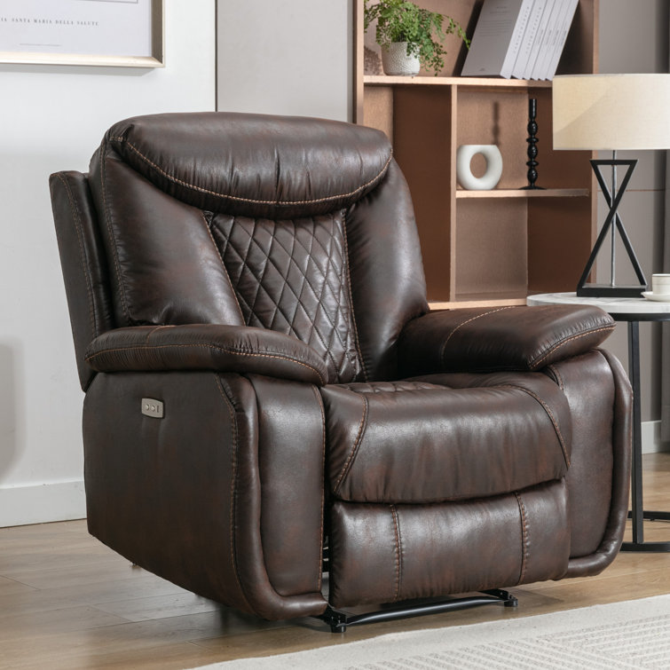 Saneela 40" Wide Modern Breathable Leather Power Recliner with Durable Diamond Stitching & USB