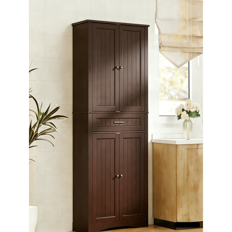 Garde-manger autoportant 71 po avec tiroir, tablettes réglables, portes magnétiques et conception anti-basculement Orys, Brun