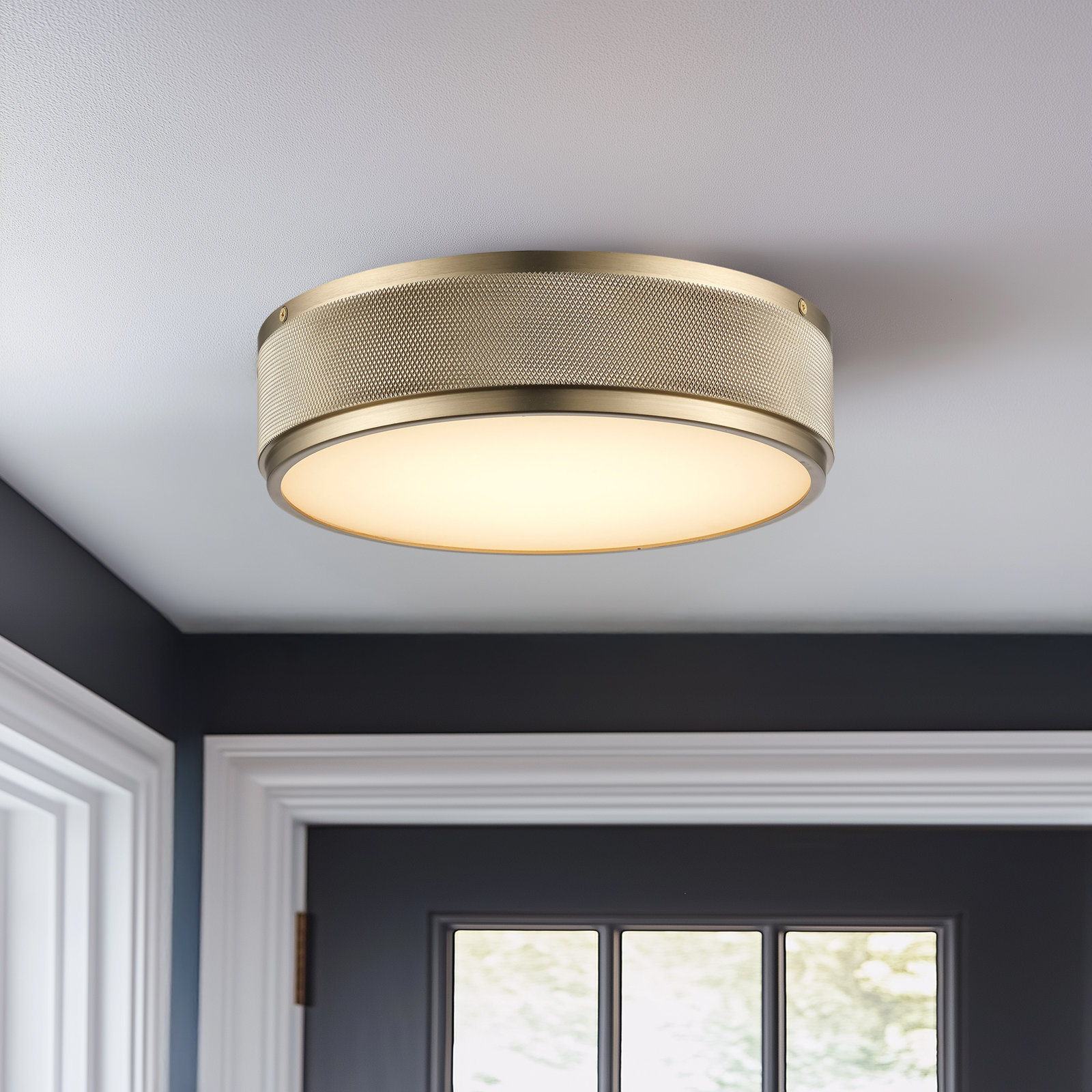 Amos LED Flush Mount, Antique Gold, 2.8" H x 11" W x 11" D