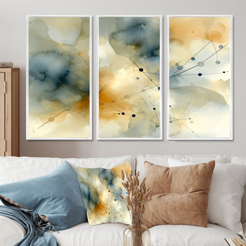 Ensemble de décorations géométriques abstraites célestes à l'encre liquide Galaxy I, H 40 po x l 60 po, Blanc