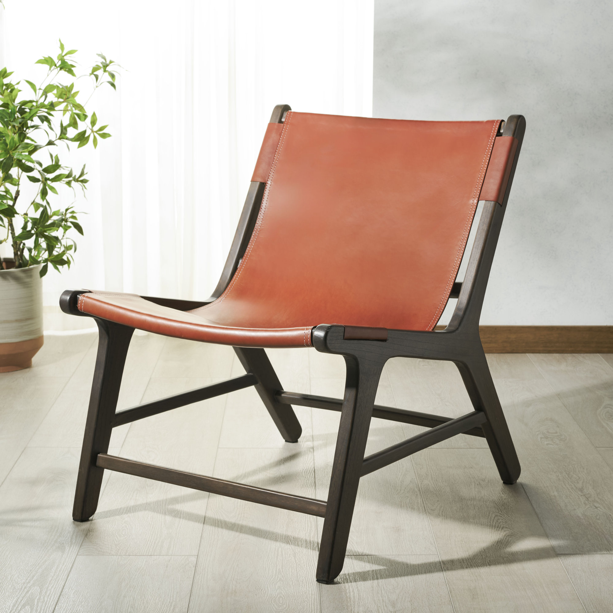 Kizzy Leather Accent Chair, Walnut, Brown Leather