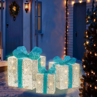Ensemble de 3 boîtes-cadeaux de Noël illuminées à DEL pour décoration d'extérieur