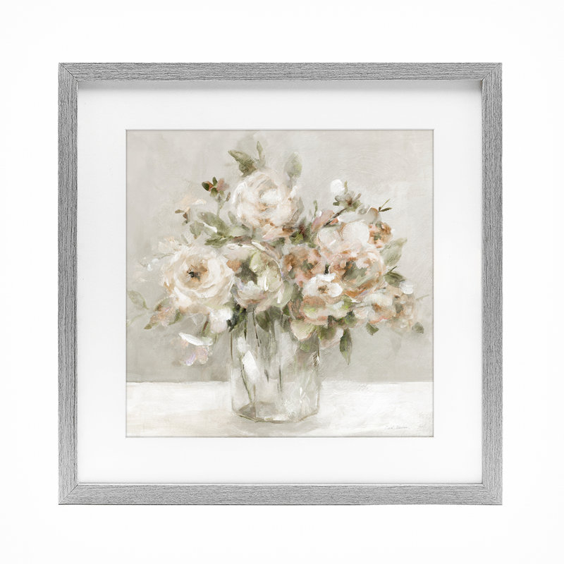 «Soft Neutral Floral Still Life», reproduction d'art sous verre encadrée, design par Carol Robinson, H 16 po x l 16 po
