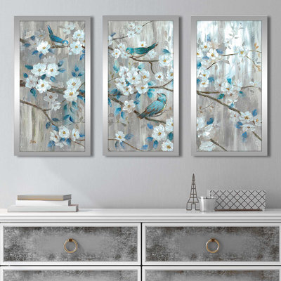 " Teal Birds " 3 - Pieces