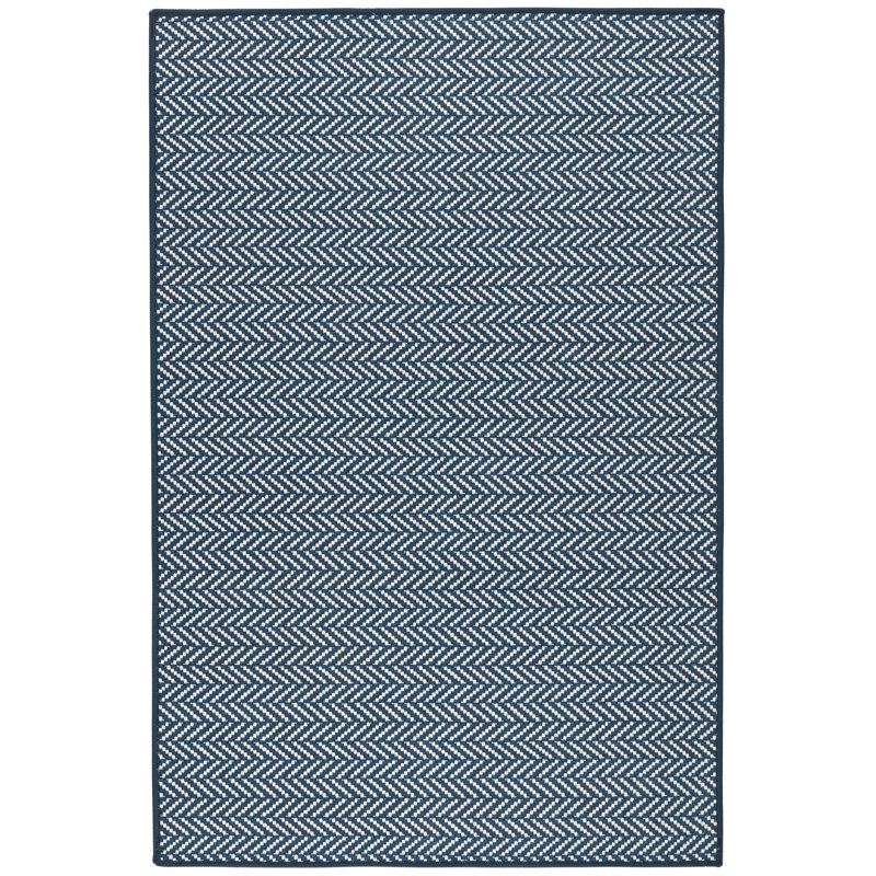 Herringbone Navy Machine Washable Rug, Rectangle 9'6" x 13'6"