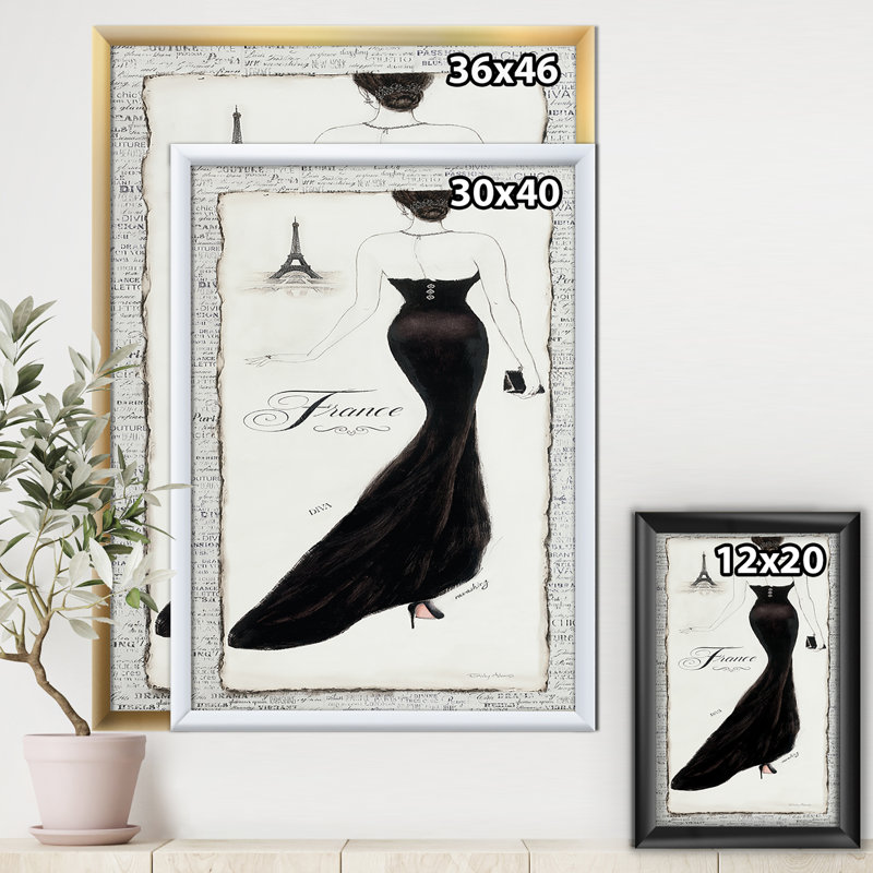 Cadre photo « élégance glam paris diva ii » sur toile, H 20 po x l 12 po x P 1po, Cadre blanc