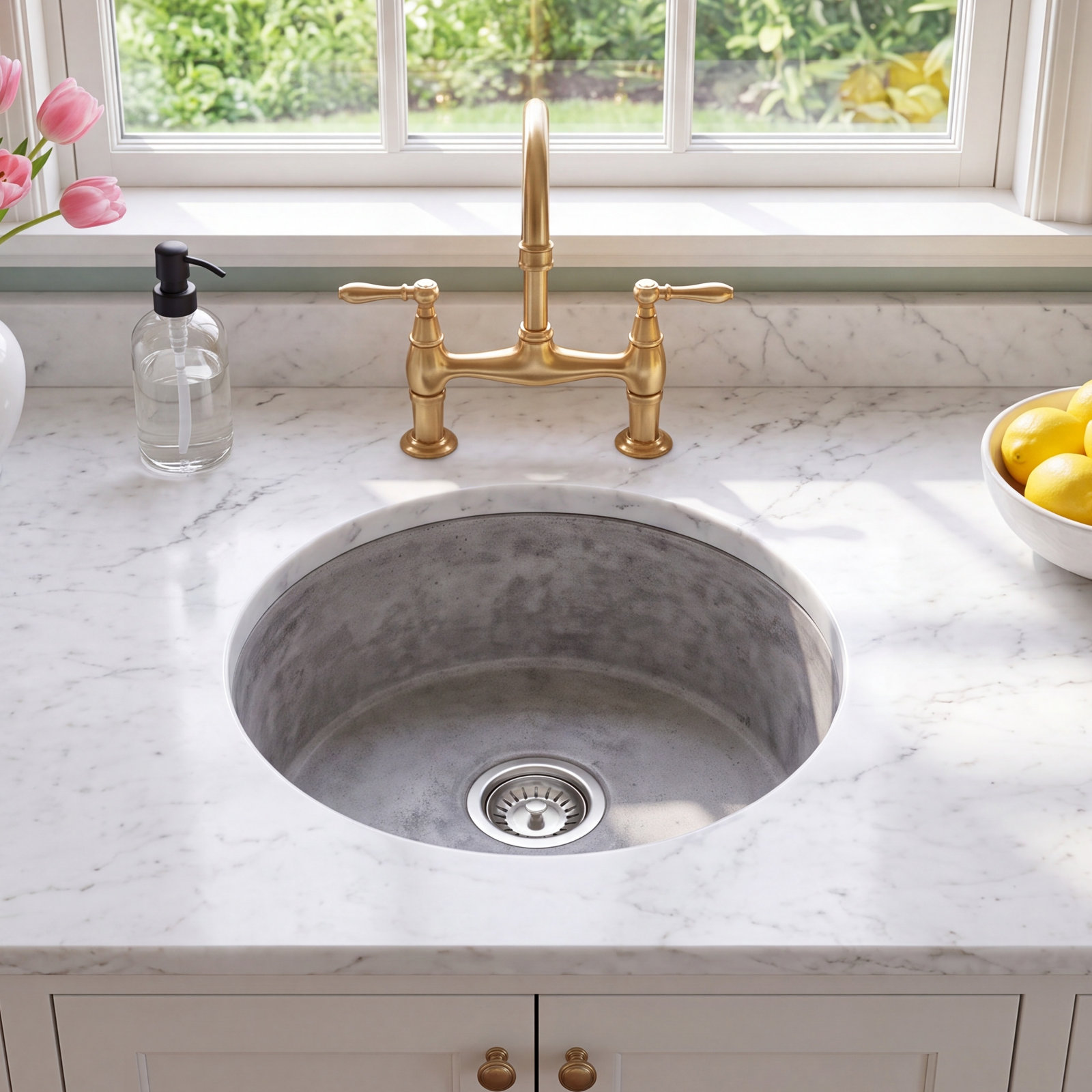 NativeStone Olivos 16" Round Bar Sink, Ash