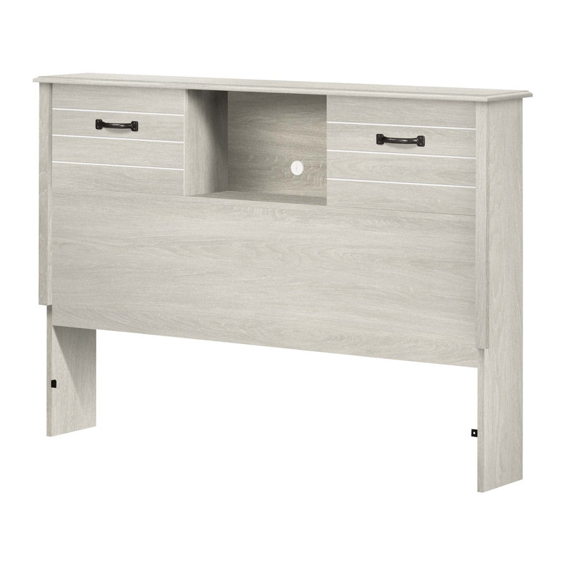Tête de lit double avec bibliothèque Cubby, Double, Chêne d'hiver