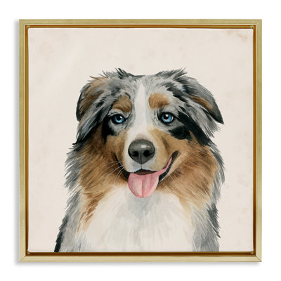 Charming Australian Shepard Dog Framed Floater Canvas Wall Art by Grace Popp