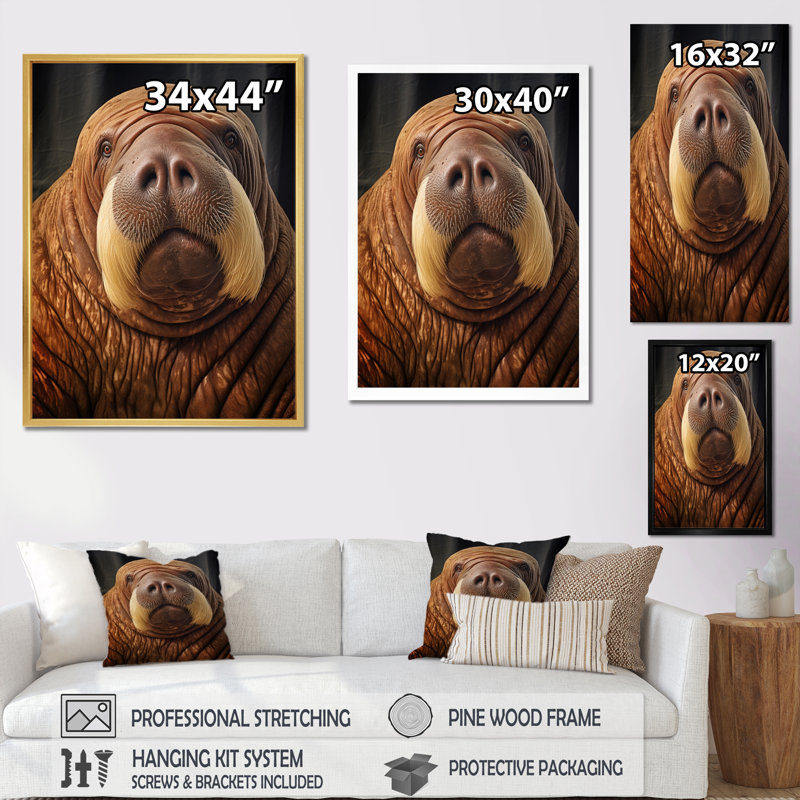 Art mural sur toile Walrus, H 40 po x l 30 po x P 1,5 po, Cadre doré à une seule photo