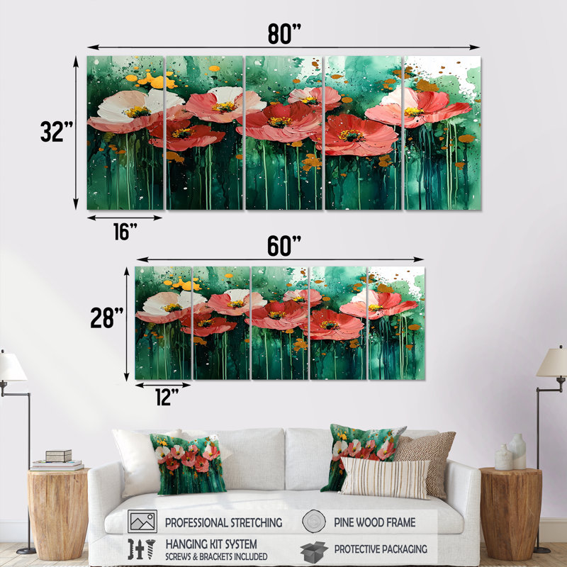 Humphries - coquelicots, art mural traditionnel, H 32 po x l 80 po, 5