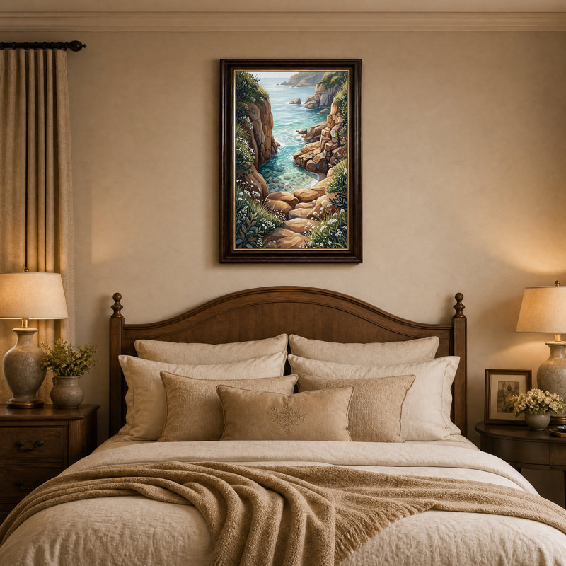 Art mural sur toile, côte rocheuse et mer turquoise, H 18 po x l 12 po