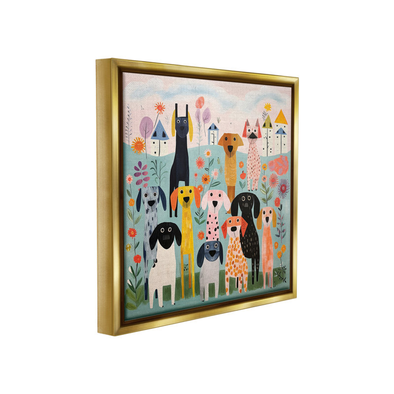 Art mural sur toile flottant à motif de chiens dans la cour par Lazar Studio, Or, H 25 po x l 25 po