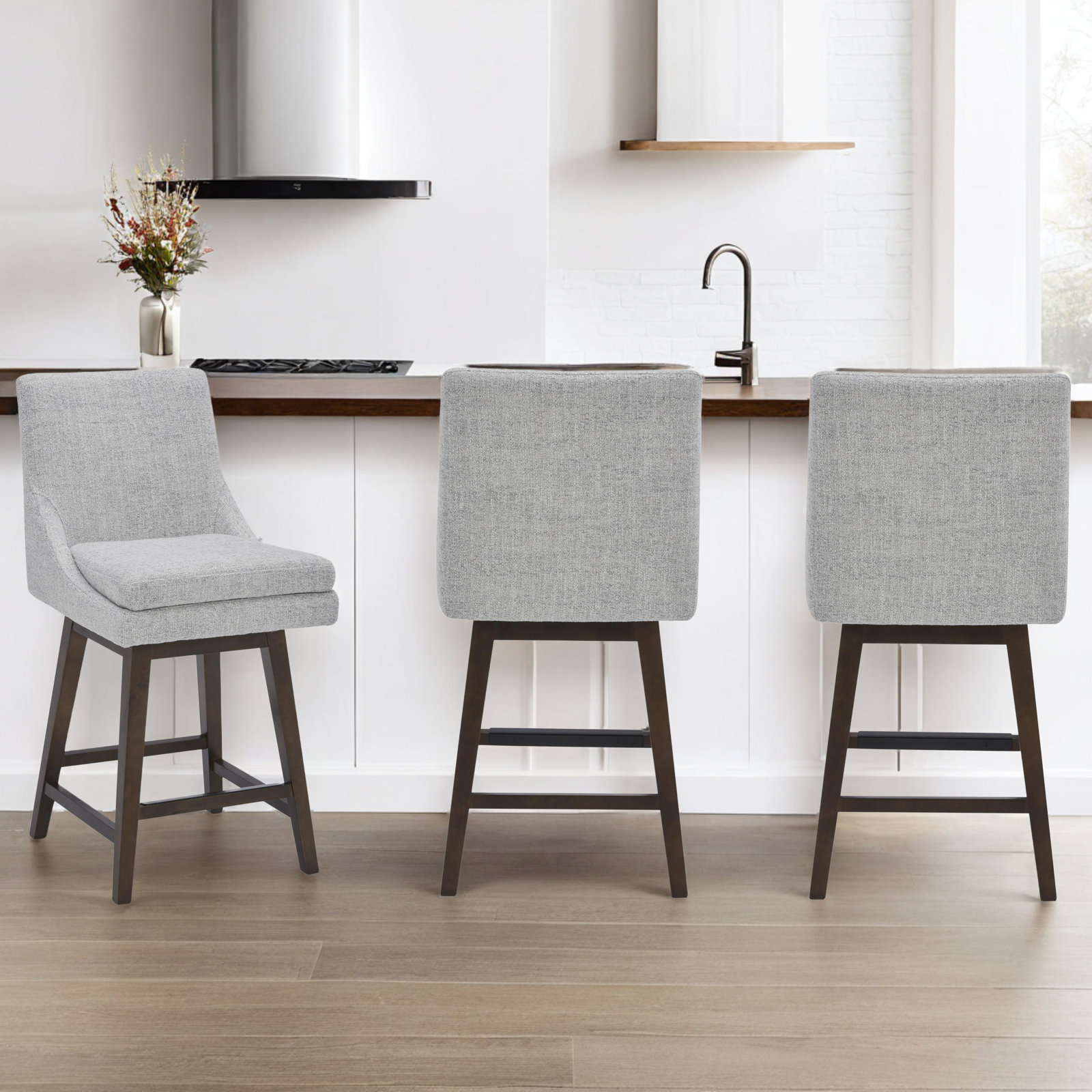 Zahara 26" Swivel Bar Stool, Nathan Gray Heathered/Walnut
