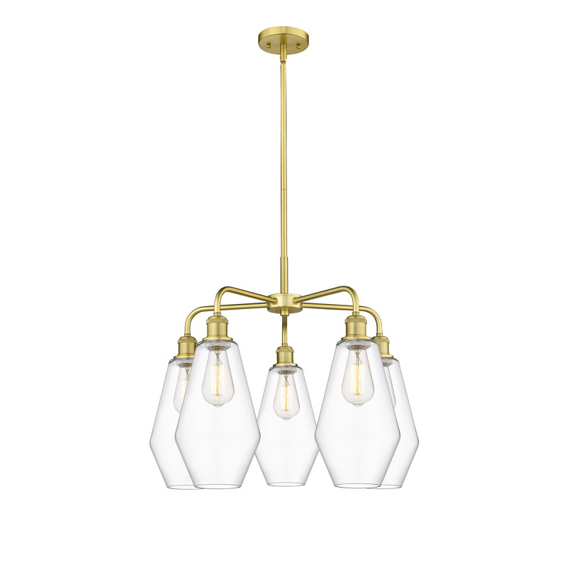 Lustre géométrique à intensité variable en acier à 5 lumières Amylea, H 20 po x l 25 po x P 25 po, Clair, Or satiné