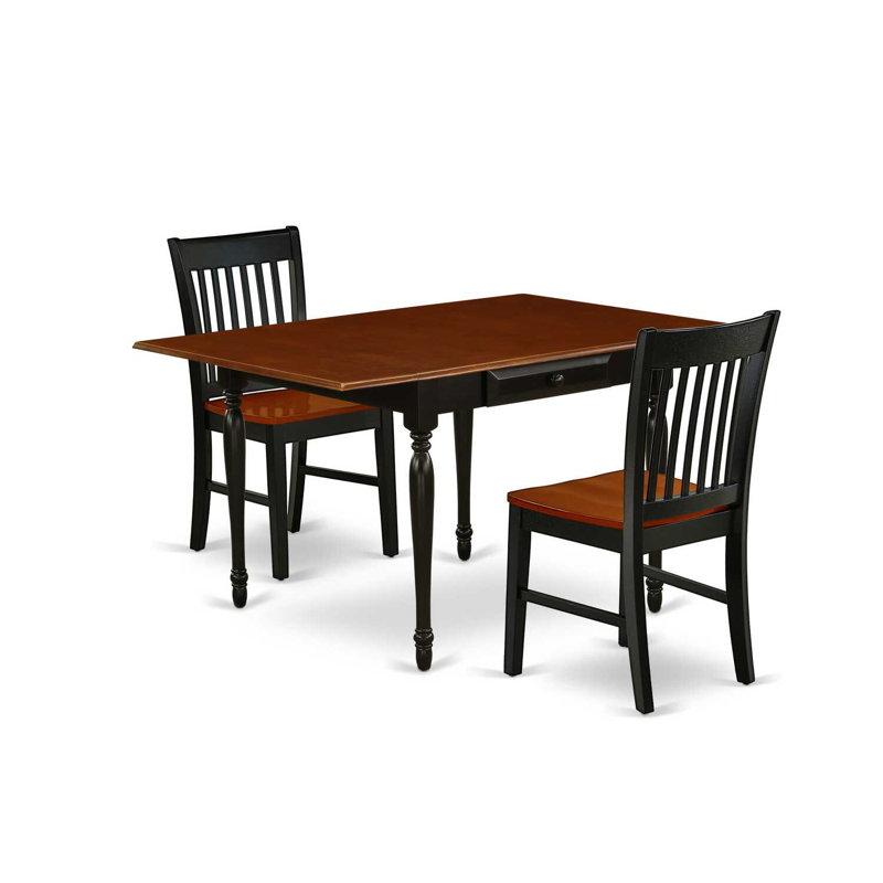 Ensemble de table de salle à manger 3 pièces pour petits espaces comprenant une table de salle à manger rectangulaire avec Dropleaf et 2 chaises de salle à manger en tissu de lin, acajou