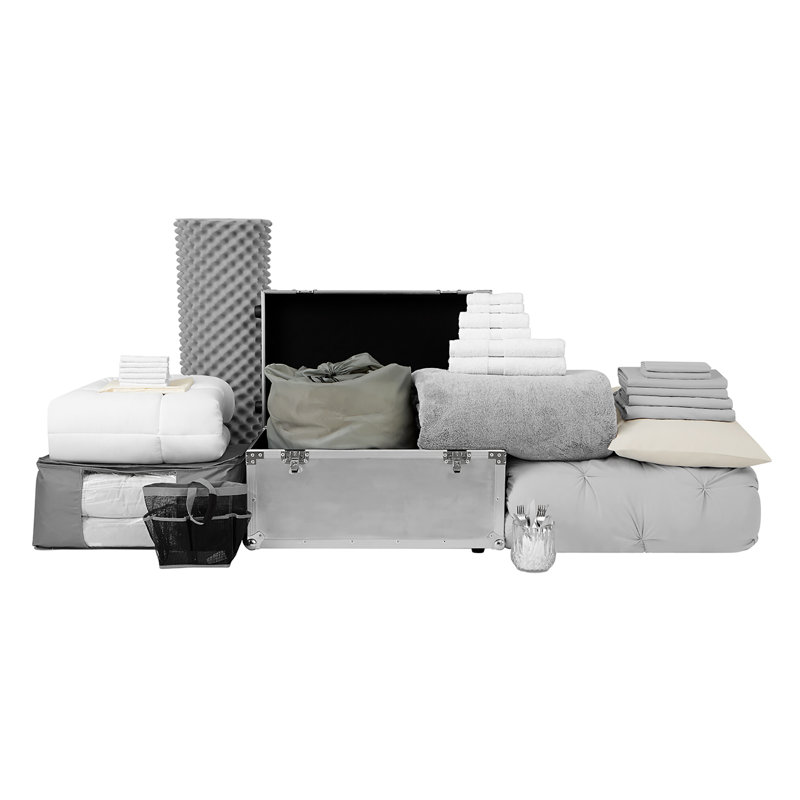 College Dorm Essentials and Twin XL Bedding Package, Gray
