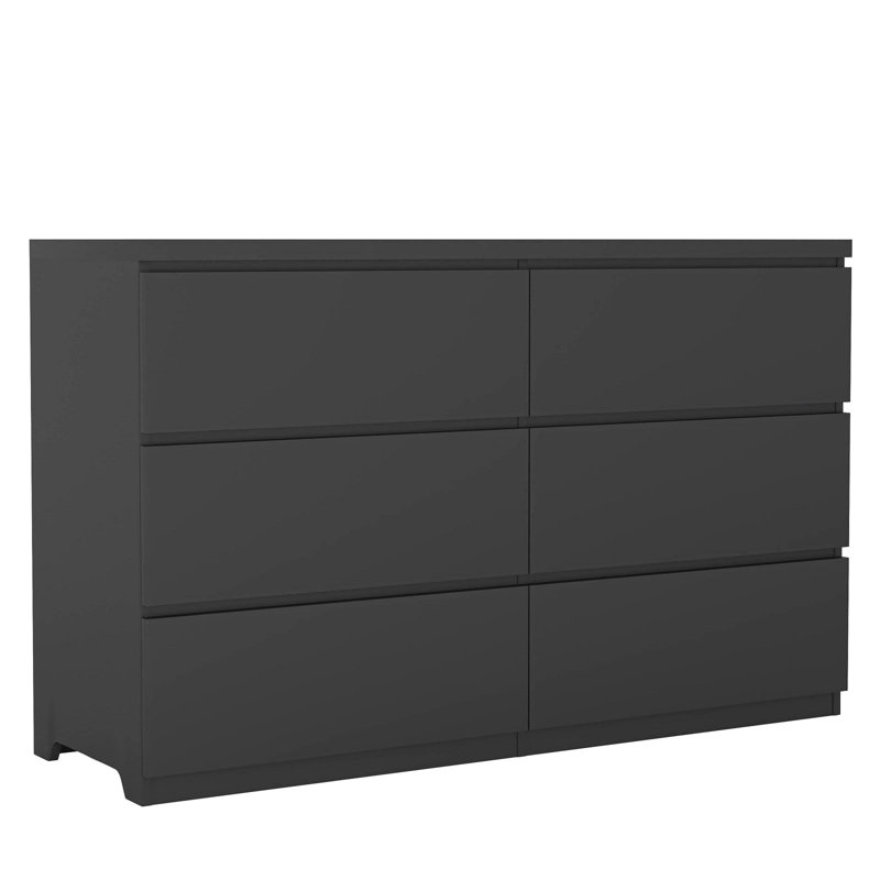 Commode 6 tiroirs pour chambre à coucher, Noir