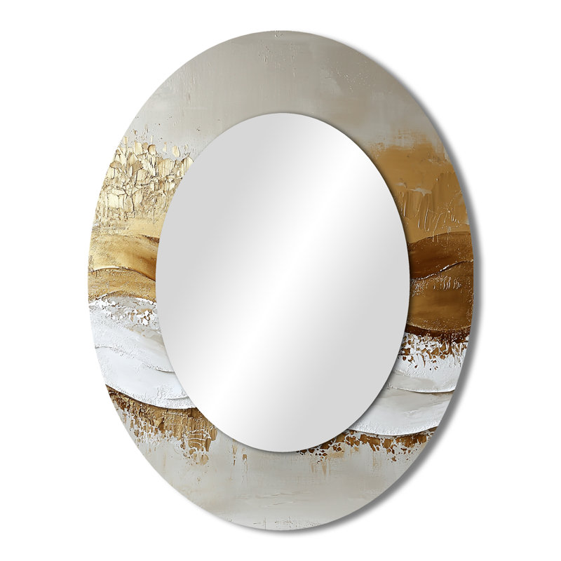 Gold Sahara Desert Abstract Landscape I - Modern Oval Wall Mirror, 43" x 33"