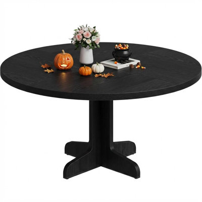Round Dining Table, 47.2" Wooden Kitchen Table for 4-6 People, Farmhouse Circle Dinner Tables with Wooden Tabletop and Legs, No Shaking Easy Assemble for Dining Room Kitchen Living Room