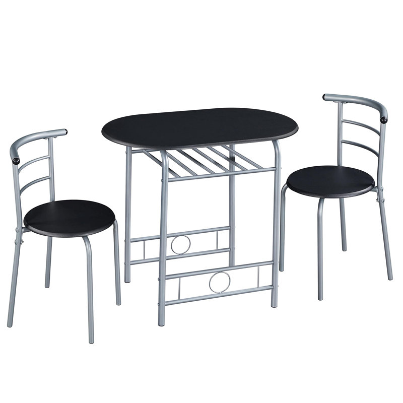 Bot 2 - Person Dining Set, 75.5cm H x 80cm W x 53cm D, Silver, Black
