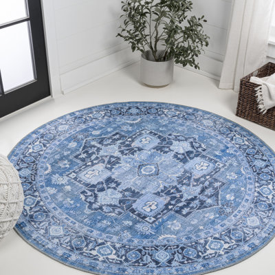 Abhirami Ornate Medallion Machine-Washable Blue/Navy Rug