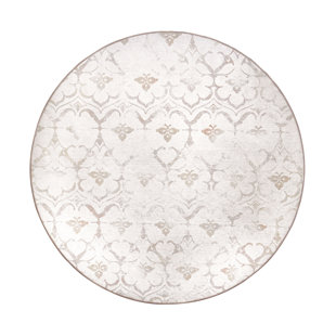 My Magic Carpet Leilani Damask Ivory Washable Area Rug - 6' Round