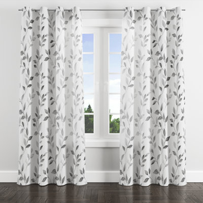 Country Farmhouse Room Darkening Curtains - Floral Warm Gray Leaves Grommet Curtain - 1 Panel