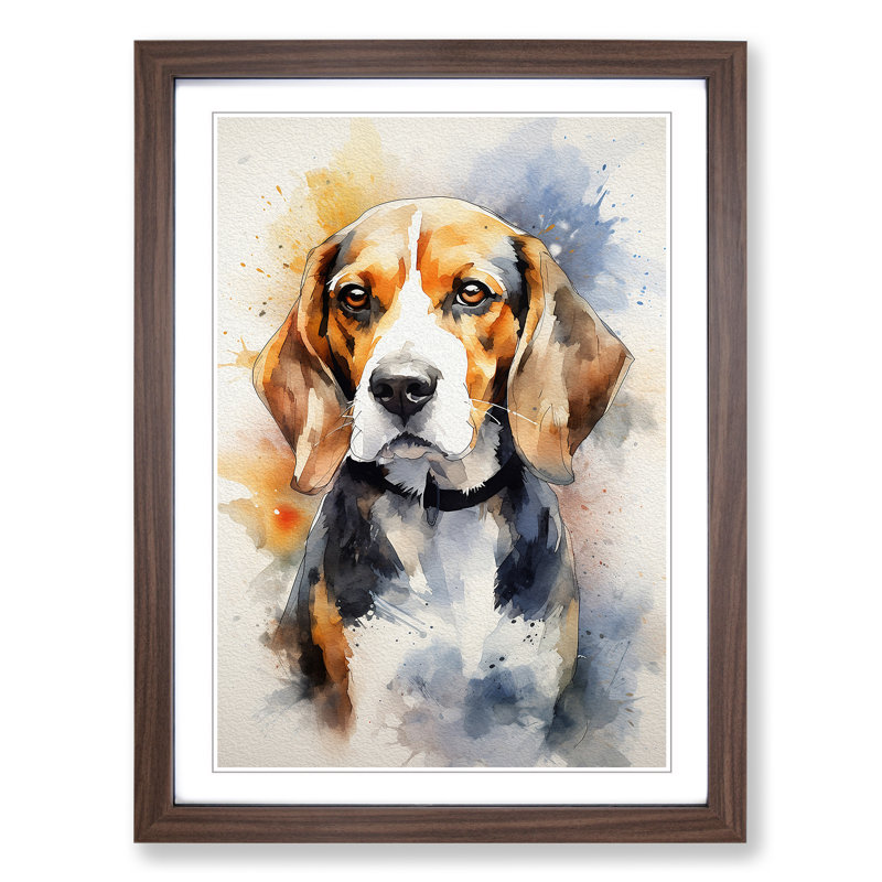 Beagle Gestural Art - Framed Print, 34cm H x 25cm W, Walnut Framed